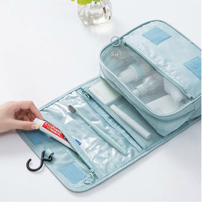 Nadia Light Blue Travel Toilet Bag with Convenient Hook