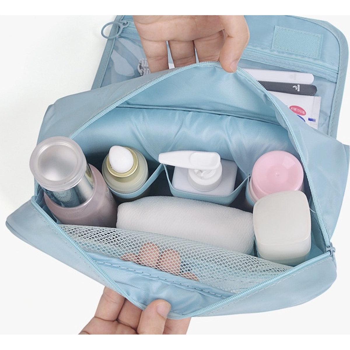 Nadia Light Blue Travel Toilet Bag with Convenient Hook