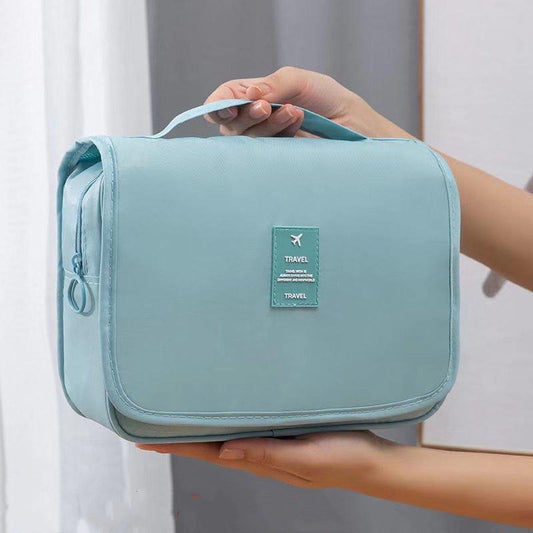 Nadia Light Blue Travel Toilet Bag with Convenient Hook